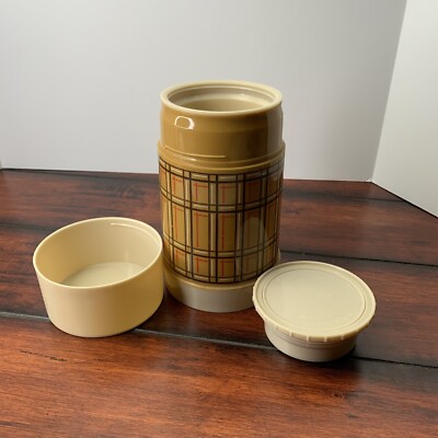 VINTAGE Aladdin Best Buy Wide Mouth Thermos WM4040 Cup 240 Brown Plaid Pint USA
