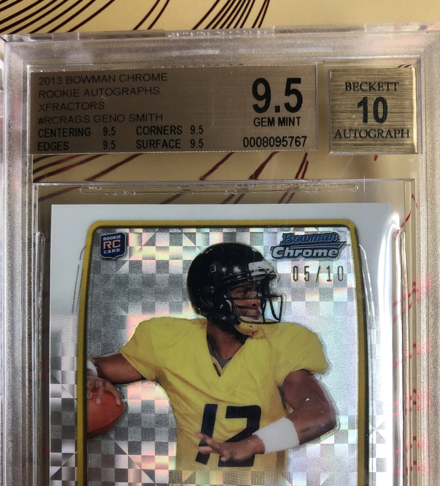 GENO SMITH RC AUTO 2013 Bowman Chrome Rookie Autograph 05/10 Xfract BGS 9.5 / 10 - Image 3 of 4