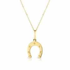 18" Polished Horseshoe Necklace Real 14K Yellow Gold 1.6gr