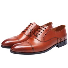 New Men's Brown Color Oxford Cap Toe Genuine Leather Lace Up Formal Shoes Custom