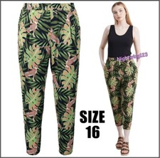 TU Size 16 Crop Drapey Trousers Elasticated Waist Jungle Cat Palm Leaf Leopard
