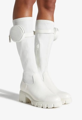 Ramerra by SHOEDAZZLE, White stretch faux leather winter knee high boots, SZ 8