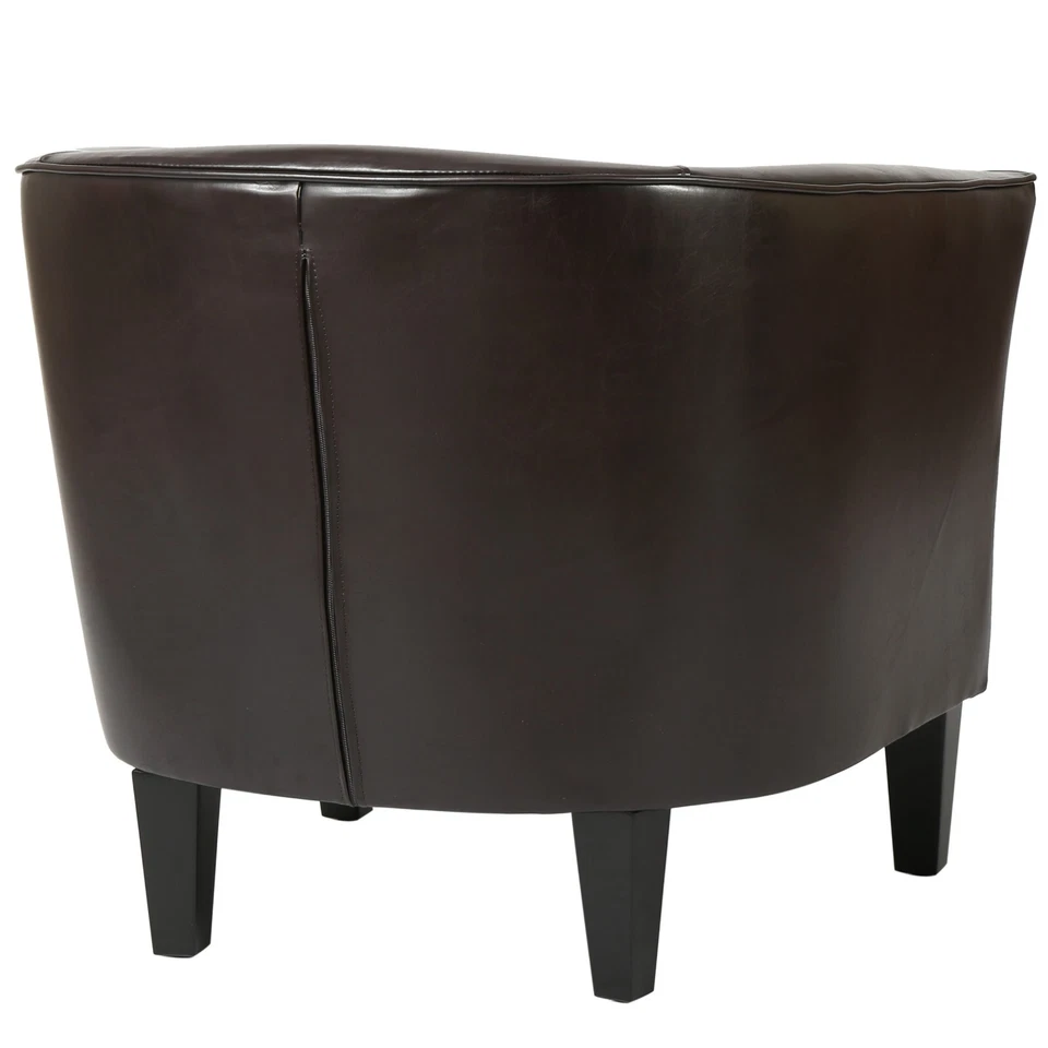 Silla Club Bañera Contemporánea de Cuero Adhesionado, Marrón Foto 4 de 4