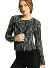 Cabi Womens 4 Black Gray Tweed Jacket Mockingbird Style 529 Zip Front Coat New