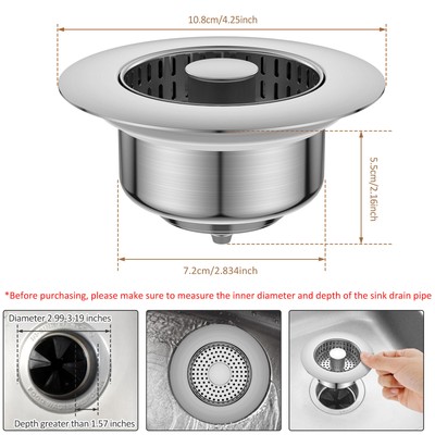 Kitchen Sink Drain Strainer Pop Up Sink Strainer Stainless Steel Sink pazCX