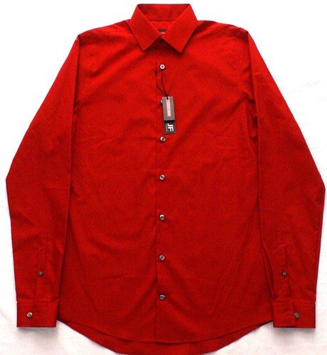 J Ferrar Slim Fit Mens Small Button Long Sleeve Red Dress Shirt, 14-14.5, 34/35 - Picture 2 of 2