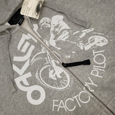 2009 Oakley Factory Pilot Flight Hoodie Motocross Full Zip Grey Sweatshirt Small