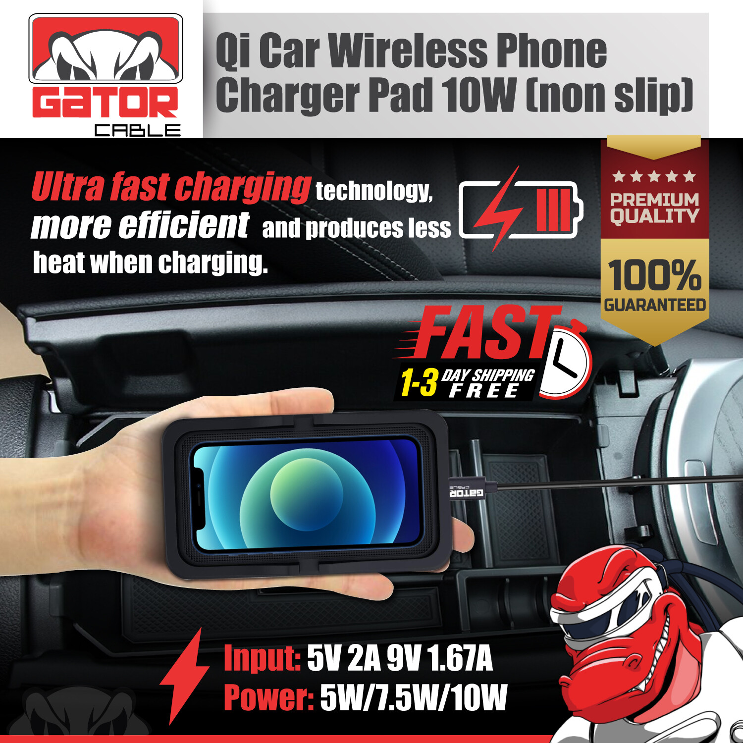 Car Wireless Phone Charger Pad Fast Charge Mat 10W for iPhone Samsung