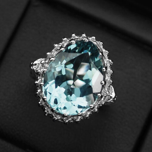 Spectacular Sky Blue Aquamarine Oval 9.02Ct 925 Sterling Silver Handmade Rings