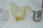 Vintage Depression Amber glass creamer + 2 - individual creamers  glass & Metal