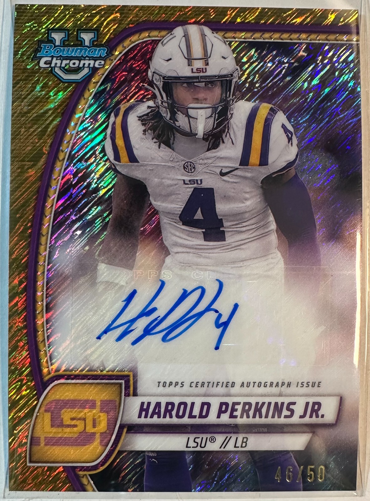 2024 BOWMAN U CHROME FOOTBALL HAROLD PERKINS JR. GOLD SHIMMER AUTO#PA-HPE #46/50