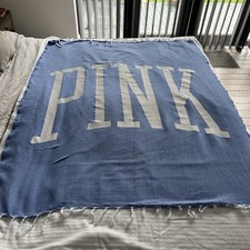 Victoria’s Secret PINK Lightweight Throw Blanket Beach Towel w/Tassels Blue 