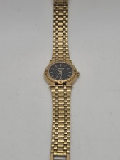 Vintage Gucci Black Dial 9200L Women's Gold Tone Watch Works W/ New Battery Read
