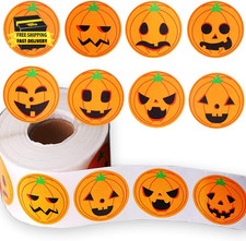 500Pcs Halloween Pumpkin Stickers Roll 1In Smiling Pumpkin Shape Waterproof Deca