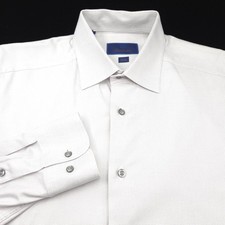David Donahue Dress Shirt Mens 16 34/35 Trim Slim White Gray Royal Oxford Weave