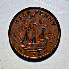1938 Great Britain George VI Half Penny Coin BN Uncertified Era 1936-1952