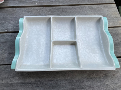 Poole Pottery Ice Green & Seagull C57 4-Section Hors D Oeuvres Tray 34cm Vintage