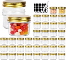 4 Oz Clear Glass Jars with Metal Golden Lids, Pack of 40, 100Ml round Canning Ja