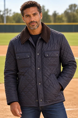 Barbour Quilted Jacket Mens Large Navy Diamond Stitch Corduroy Collar Coat  - product listing photo