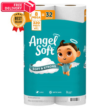 Angel Soft Toilet Paper, 8 Mega Rolls  32 320 Sheet Pack of 8 , White