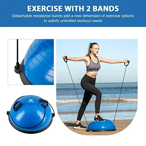 ZELUS ENTRENADOR DE PELOTA DE EQUILIBRIO CON BANDAS DE RESISTENCIA Y BOMBA DE PIE 23" Gimnasio - AZUL Foto 2 de 4
