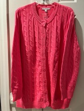 Woman Within 1X Pink Cable Knit Cardigan Sweater-NWT