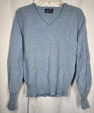 Vtg Puritan Aquaknit Lambswool Sweater Men's M Blue V-Neck USA Made Layering
