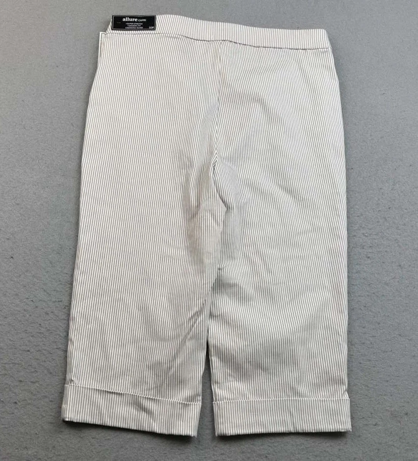 Pantalones Alfred Dunner Mujer 10P Marfil Marrón Rayas Frente Plano Puños Capri Nuevos con Etiquetas Foto 4 de 4