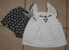 NEW NWT Baby Girls sz 9 Month Black & White Shorts & Embroidered Top 2 Pc Outfit