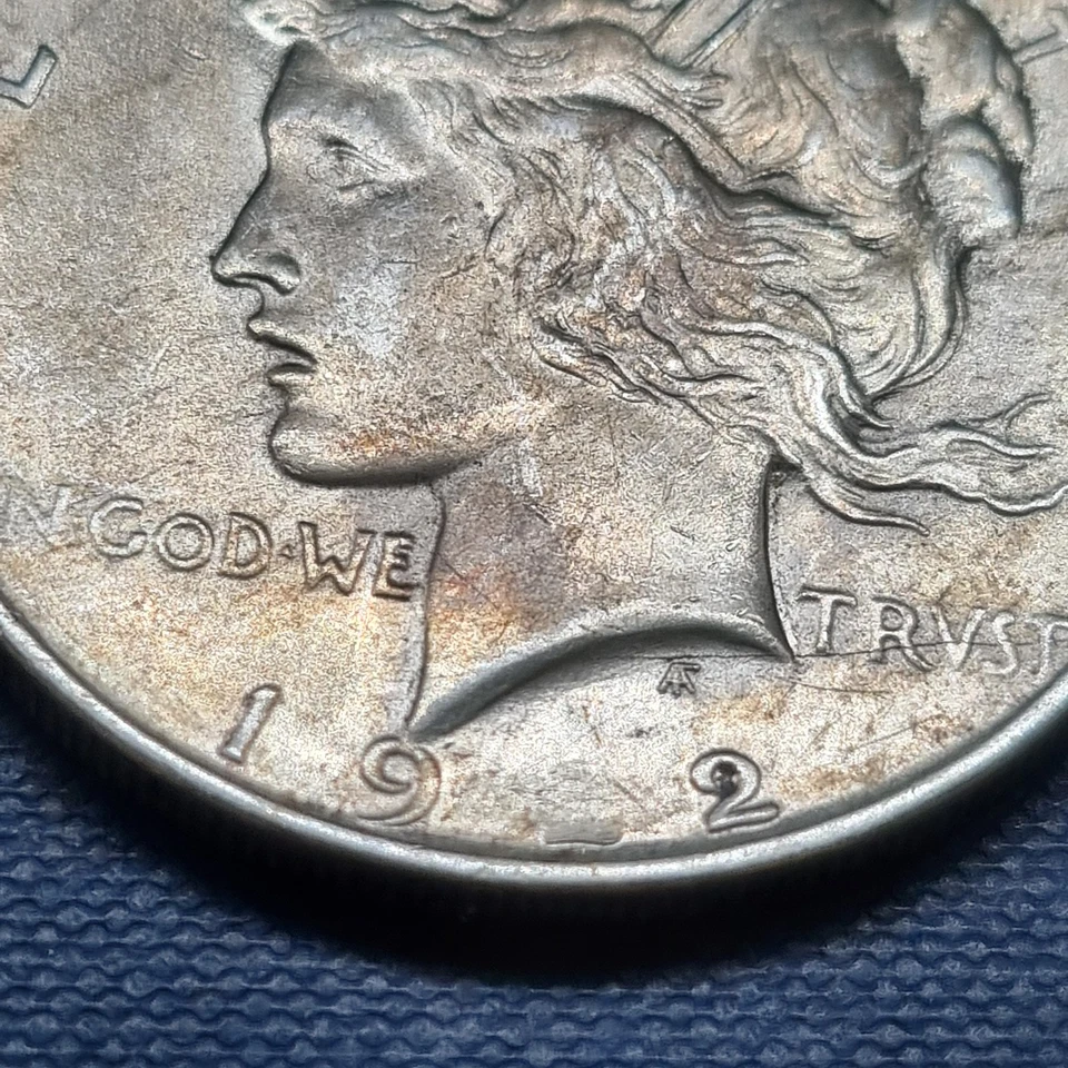 1922 D Peace Dollar $1 Silver ERROR Filled Die Struck Through AU #96605 - Image 2 of 3