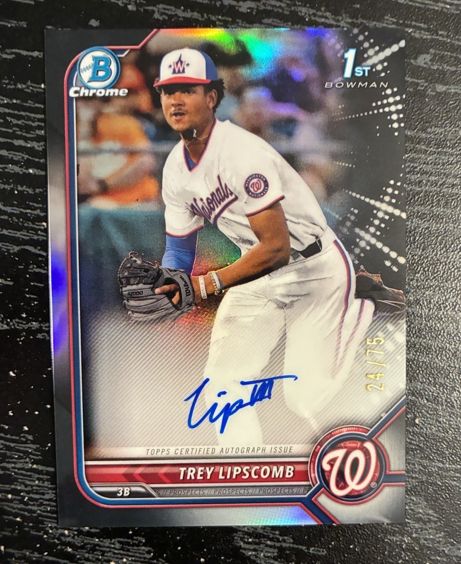 Trey Lipscomb 2022 Bowman Draft Chrome 1st Auto RC Black Refractor /75 #CDA-TLB
