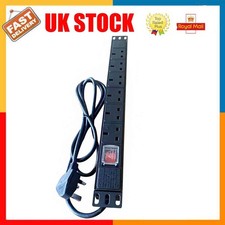 1U 6 Way 13A PDU Rack Switch Horizontal Mount Power Distribution Unit 2M Cable