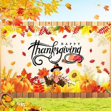 Large Happy Thanksgiving Backdrop Banner 72x44 Inch Outdoor Yard Sign with Tu...