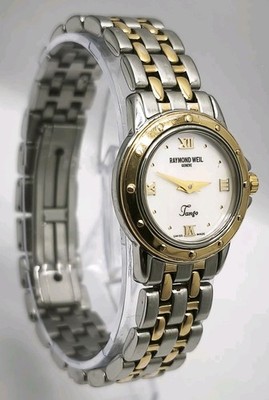 Vintage Raymond Weil Tango 5860 23mm Perlmutt Bicolor Quarz Damenuhr