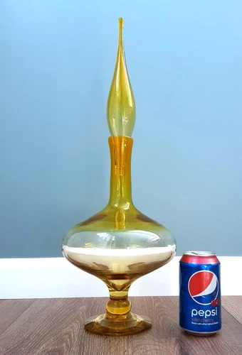 BLENKO Art Glass # 6212 Lemon Yellow 21" Footed Decanter Bottle WAYNE HUSTED MCM