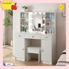 10 Lights LED Mirror For Bedroom White Makeup Dressing Vanity Table for Gifts US