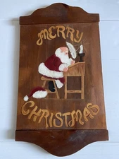 VINTAGE HAND PAINTED SANTA ON A WOODEN TAVERN BOARD CHRISTMAS SIGN USED