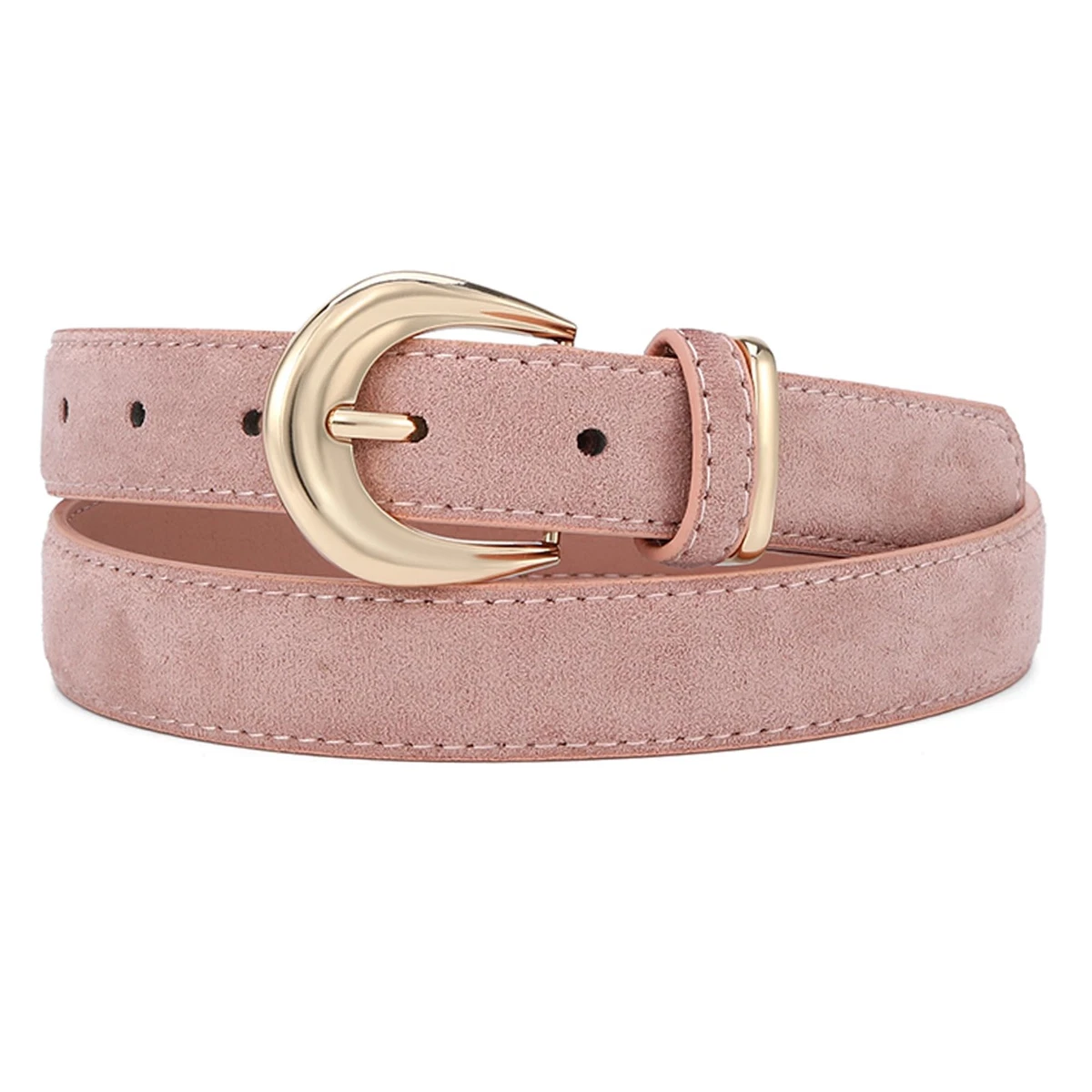 Women\'s  Soft Pink Suede Belt with Gold Buckle Lg 46\