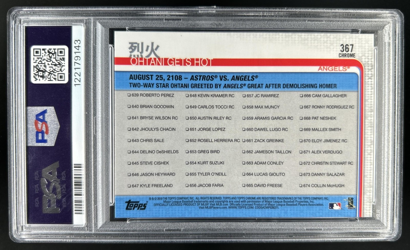 2019 Topps Chrome Sapphire Ohtani Gets Hot #367 Angels PSA 10 GEM MINT view 2