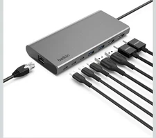 Belkin USB-C 8-in-1 Hub Silver Dual Display, 100W PD 10Gbps Transfer & Ethernet