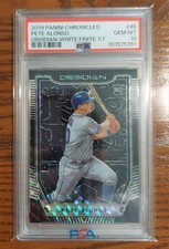 1 of 1 2019 PETE ALONSO Panini Chronicles  OBSIDIAN-WHITE FINITE  PSA 10 ROOKIE