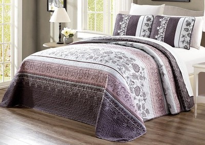 Grand Linen 3-Piece Oversize (115 X 95) Fine Printed Prewashed Quilt Set Reversi