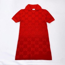 GUCCI Knit Dress Size 150 XS Equivalent Red Short Sleeve GG Pattern