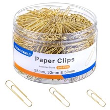Assorted Sizes Paper Clips, 500 PCS - Gold, Small, Medium, Large