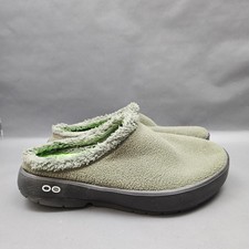 OOFOS OOcoozie Slippers Shoes Mens 11 Green Fuzzy Faux Fur Mule Slip On Comfort