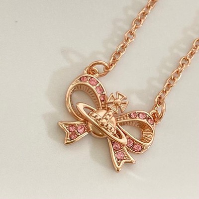 Vivienne Westwood Necklace Ribbon Heart Rose Pink Gold w