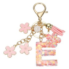 Alphabet E Tassel Cherry Blossom Initial Letter Keychain Pink, Pack of 1
