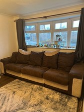 4 Seater Sofa Brown / Cream Splits In 2 Clean + Extra Legs