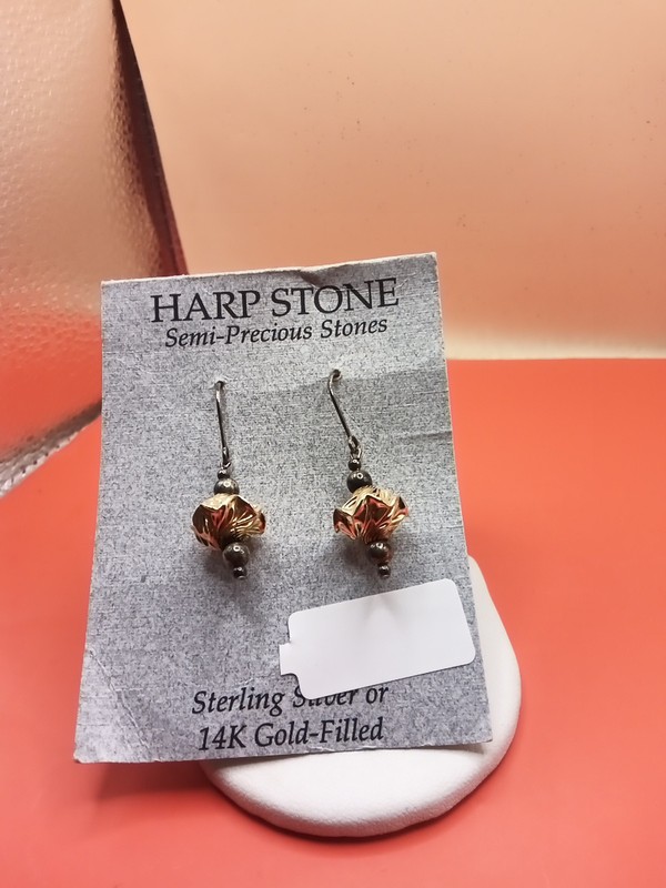 Vintage Harp Stone Semi Precious  Dangle Earrings. 14 K Gold Filled Over Silver 