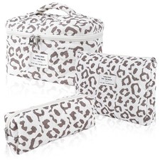 3Pcs Cotton Quilted Makeup Bag Set,Large Floral Cosmetic Bag,Aesthetic Toilet...